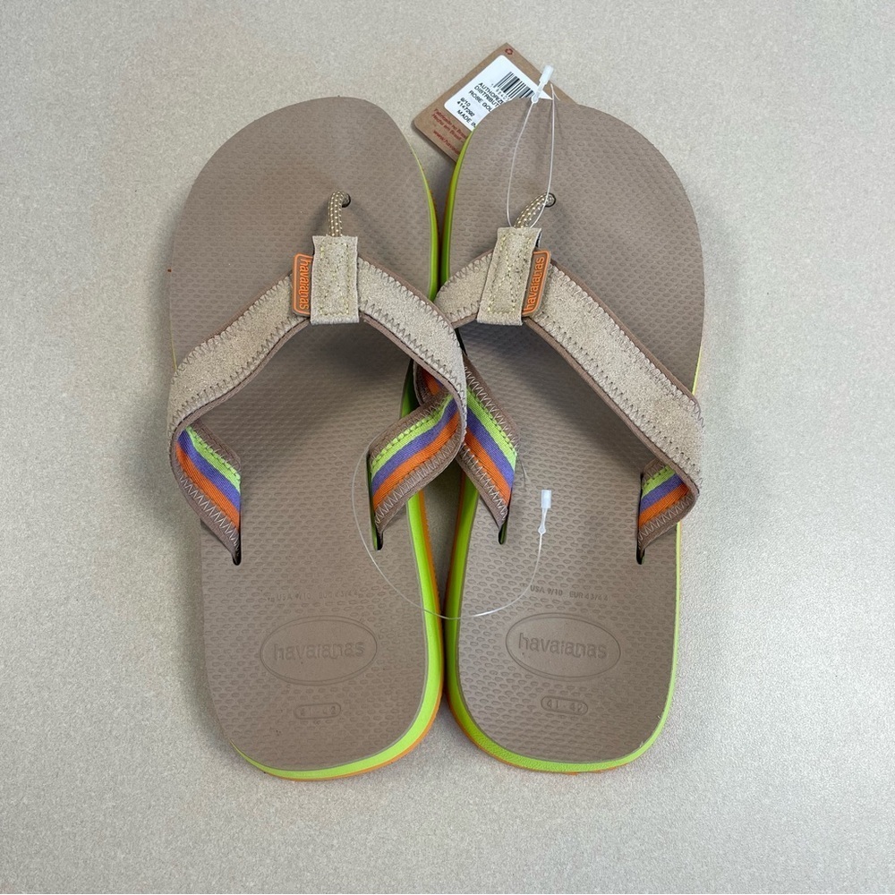 Havaianas Men’s Tan Flip Flops with Multicolor Straps